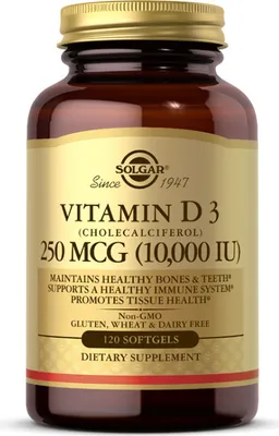 Produktbild von Vitamin D3 (Cholecalciferol) 250 mcg (10.000 IU) 120 Weichkapseln Solgar