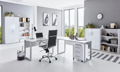 Produktbild von Büromöbel-Set TABOR PRO 1 in weiß / weiß Hochglanz, Arbeitszimmer Komplett-Set
