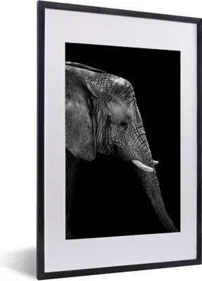 Produktbild von MuchoWow® Gerahmtes Poster Elefant - Schwarz und weiß - Porträt - Tiere 40x60 cm - Poster mit Schwarzem Bilderrahmen Wandposter Rahmen Foto Bilder - Poster in Rahmen