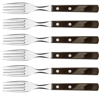 Image de Tramontina Fourchette à steak/pizza, lot de 6, fourchette à steak, fourchette à pizza, acier inoxydable/bois, marron, 29899-157