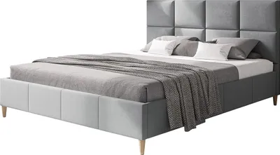 Produktbild von Polsterbett LUX ROMA mit Kopfteil, 180 x 200 cm, Doppelbett mit Lattenrost aus Holz, Velourstoff Hellgrau, Füße in Farbe: Braun
