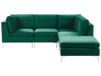 Produktbild von BELIANI Modulares Ecksofa mit Ottomane linksseitig Grün Polsterbezug aus Samtstoff 4-Sitzer mit Metallgestell Silber Wohnzimmer Salon Möbel