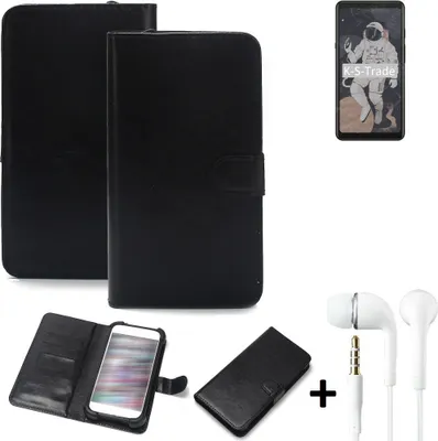 Produktbild von K-S-Trade Wallet Case Handyhülle kompatibel mit HiSense A5C Schutzhülle Flip cover Flipstyle Tasche Hülle Flipcover Slim Bumper schwarz + in ear