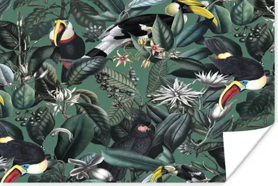 Produktbild von MuchoWow® Poster Blumen - Vogel - Collage 120x80 cm - Bilder