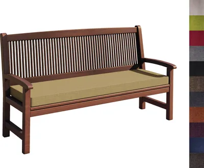 A wooden bench with a cushion on a white background.