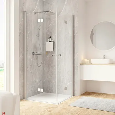 Produktbild von Eckeinstieg mit Drehfalttür SCHULTE Garant 2.0 ExpressPlus 90 x 90 cm Profil aluminium Klarglas schmutzabweisende Glasbe