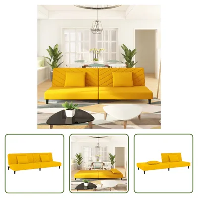 Produktbild von The Living Store Schlafsofa 2-Sitzer mit 2 Kissen Gelb Samt