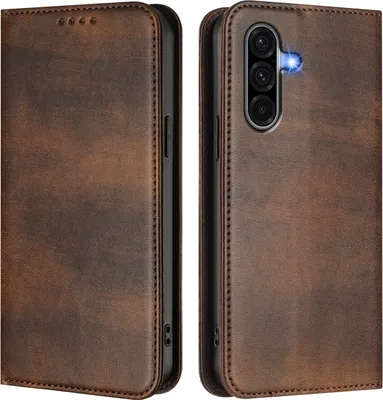 Produktbild von Handyhülle für Samsung Galaxy A56 5G, Vintage Leder RFID Schutz Kartenfach Standfunktion Magnetische Klapphülle Braun
