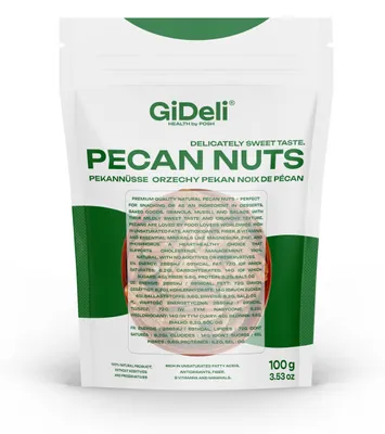 Immagine prodotto di Noci pecan 100g, non salate, naturali, intere, crude, adatte per la preparazione di dolci, snack GiDeli