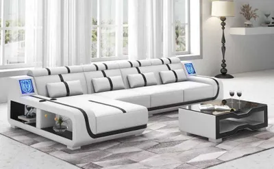 Produktbild von Design Ecksofa Couch L Form Liege Weiß Ledersofa Couchen