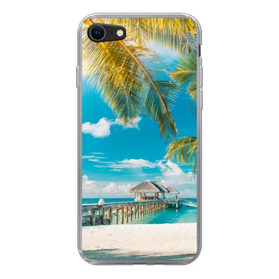 Produktbild von MuchoWow® Handyhülle Schutzhülle Hülle für iPhone SE 2020 Tropisch - Strand - Palme Silikon Softcase Handy Hülle - Kartenbesitzer