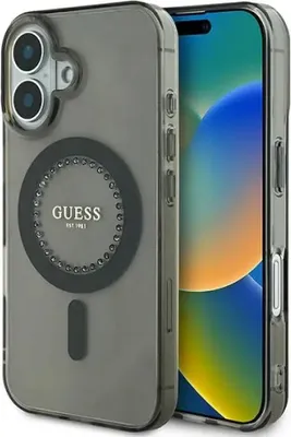 Zdjęcie produktu dla Etui Guess Rhinestones MagSafe do iPhone 16 czarny