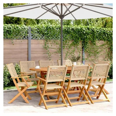 Produktbild von Gartenstühle für den Außenbereich, klappbar, Polyrattan und Massivholz, Beige, 8 Stück