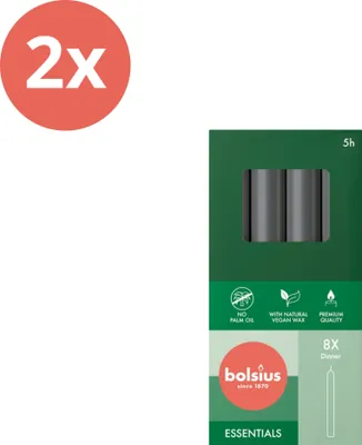 Immagine prodotto di Bolsius - Candele da tavolo - 170/20 - 8 pezzi per confezione - Grigio tempesta - Value pack - 16 pezzi - 2 confezioni