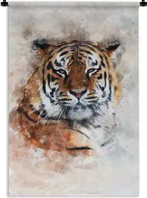 Produktbild von MuchoWow® Wandteppich Wandbehang Tiger - Kopf - Nebel 90x135 cm Tapisserie Dekoration Wandtuch - Baumwolle - Wandskulptur