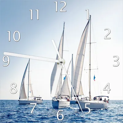 Produktbild von Wallario Design Wanduhr Segelschiff auf dem Meer aus Echtglas, Größe 20 x 20 cm