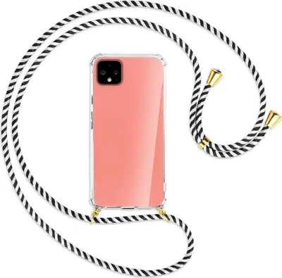 Produktbild von Handykette Backcover-Schutzhülle mit Band (Metall goldfarben) für Google Pixel 4 - schwarz/weiß gestreift