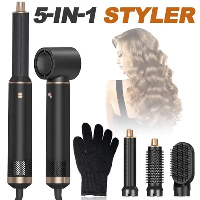 Produktbild von 5-in-1 Hairstyler mit Lockenstab, Warmluftbürste, Haarglätter & Föhn, 5 Aufsätze inkl. Aufbewahrungstasche für Glätten, Volumen & Locken,Schwarz