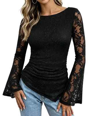 Produktbild von Elegante Damenbluse aus Spitze – Lange Ärmel, schwarz