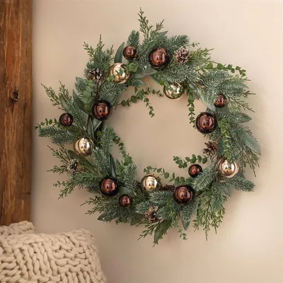 Produktbild von großer Dekokranz "Weihnachtskugel" Ø 60 cm Weihnachtskranz aus Tannenzweigen, Türkranz, Tannenkranz, Wandkranz