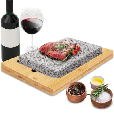 Tafelgrill mit Granit-Kochstein, 288 °C, Bambusplatte