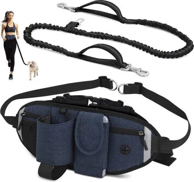 Produktbild von Famanu Joggingleine für Hunde, schockabsorbierend, handfreie Hunde-Leine mit Autosicherheit - verstellbare reflektierende Gürteltasche