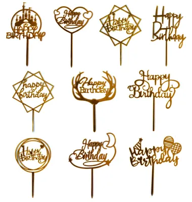 10er Set Goldene Acryl-Cake-Topper für Geburtstagstorte