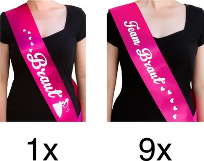 Produktbild von Oblique Unique Schärpe Braut + Team Braut Set JGA Hen Party Bride to be Herzen pink