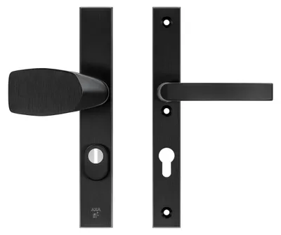 Produktbild von AXA Sicherheits Türbeschläge set - Edge Plus Smal - Türklinken mit Langschild - PC72 mit Kernziehschutz - Kruk/Knopf - Zwart
