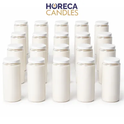 Produktbild von HORECA CANDLES Grabkerzen Pflanzenöl Nr. 7 Weiß 20er Set – 7 Tage Brenndauer, 168 Std, Grablichter für Grabdeko & Gedenkorte