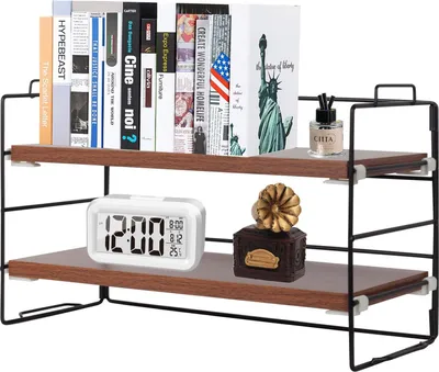 Produktbild von Büroregal mit 2 Ebenen, Holzablage, verstellbare Bücherregale, für Schreibtisch