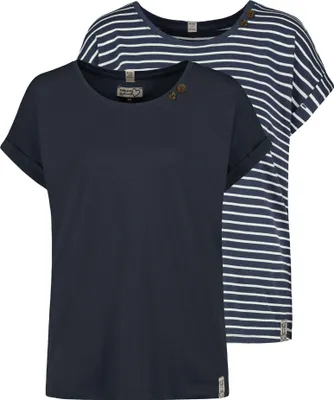 Produktbild von Sublevel Gestreiftes und einfarbiges T-Shirt Set mit Knopfdetails Größe: XL