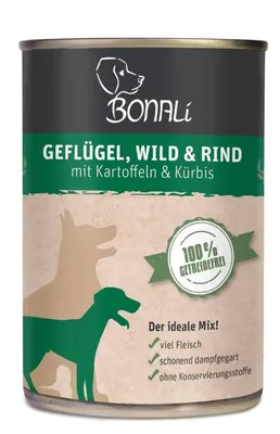 Produktbild von Bonali Nassfutter Geflügel, Wild & Rind 6x400g