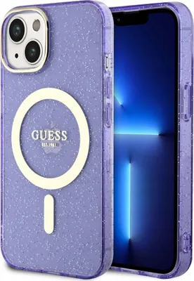 Produktbild von Guess GUHMP14MHCMCGU iPhone 14 Plus 6,7" lila/lila Hardcase Glitter Gold MagSafe Handyhülle