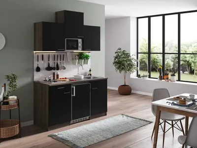 Produktbild von Küche Küchenzeile Singleküche Eiche York Schwarz Oliver 150 cm Respekta