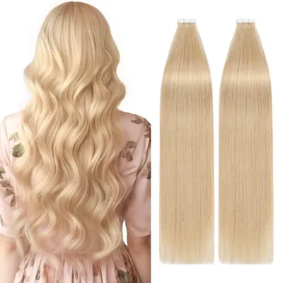 Image de Extensions à ruban, cheveux naturels, blond moyen, 40 pièces, 50 cm, 100 g, cheveux humains de qualité Remy