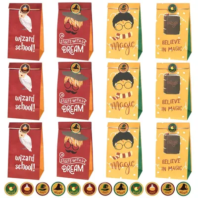 Productafbeelding van 12 Stuks Zakjes voor Kinderfeestjes met Toverhoed Stickers
