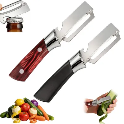 Produktbild von 2er Set Multifunktionaler Gemüseschäler 2-in-1, Flaschenöffner & handlicher Kartoffelschäler für Karotten, Ananas, Papaya & Kürbis