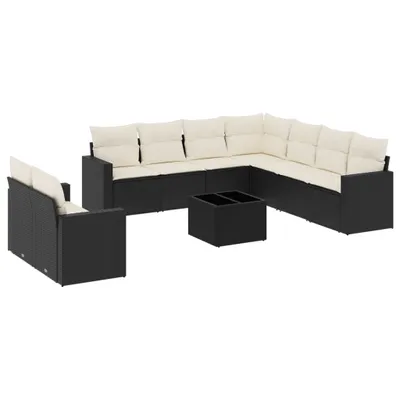 Produktbild von vidaXL 10-tlg. Garten-Sofagarnitur mit Kissen Schwarz Poly Rattan