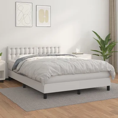 Produktbild von The Living Store Boxspringbett mit Matratze Weiß 140x190 cm Kunstleder