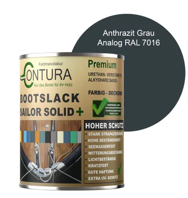 Produktbild von Contura Bootslack 1Liter. Farbig Glänzend Yacht- Buntlack Metall Holz GFK Holzlack Schiffslack RAL Boot - Anthrazitgrau RAL 7016 Analog