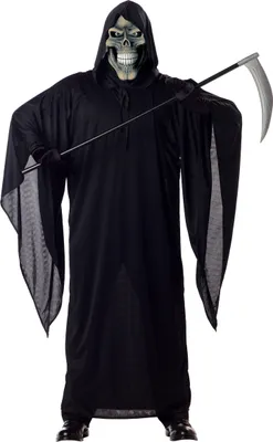 A person wearing a grim reaper costume.