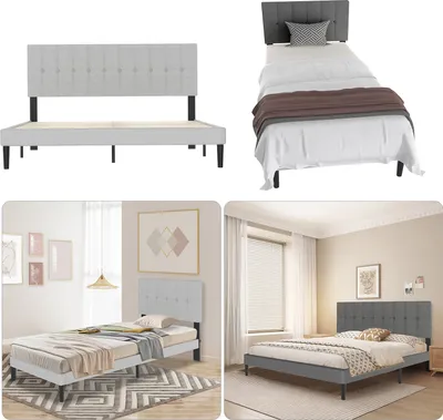 Obrázok produktu pre LARS360 140 x 200 cm posteľ s čalúneným čelom, rám postele pre manželskú posteľ v tmavosivej farbe, robustný a pohodlný dizajn pre spálne