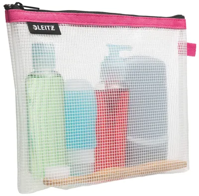 Produktbild von Leitz WOW Zip-Kosmetiktasche, transparent, wasserabweisend, Maße 24x17x3 cm, Pink