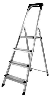 Produktbild von Klappbare Trittleiter mit 4 Stufen aus Aluminium | Stehleiter bis 150 kg belastbar | Haushaltsleiter mit 80 cm Arbeitshöhe | Treppenleiter mit Sicherheitsbügel