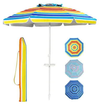 Produktbild von Sonnenschirm Strand Ø220cm knickbar windfest mit Getränkehalter Schutzhülle Bunt