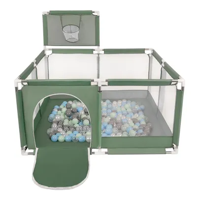 Immagine prodotto di Box Selonis con cesto e 400 palline Box per bambini, verde: perla/grigio/trasparente/blu/mentolo