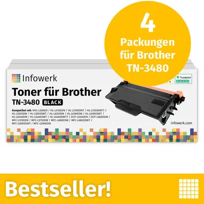 Produktbild von : Infowerk Toner für Brother TN3480, Kompatibel mit Brother DCP 5500, HL-L 5000, MFC-L 5700, u.v.m., 4 Stück