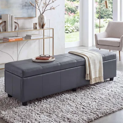 Produktbild von Bank Sitzbank mit Aufbewahrung Kriens XXL, Leder + Kunstleder, 180x45x45cm  grau