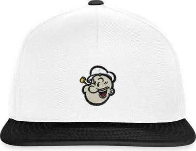 Produktbild von Spreadshirt Popeye Als Stickmotiv Snapback Cap, One size, Weiß/Schwarz